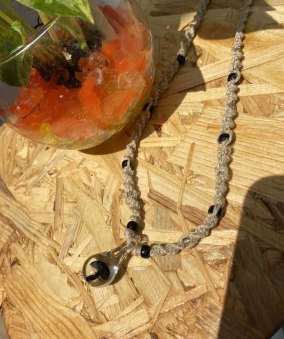 ネックレス※ヘンプアクセサリーキノコガラス細工メンズアクセナチュラルインディアン麻紐レディース夏 4枚目の画像