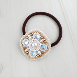 ビーズ刺繍◇ヘアゴム＃044ホワイト×ゴールド ヘアゴム isoa
