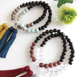 【男性用/主玉12mm】黒檀と天然石・バイカラーの数珠・略式念珠/臙脂房 5枚目の画像