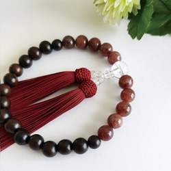 【男性用/主玉12mm】黒檀と天然石・バイカラーの数珠・略式念珠/臙脂房 3枚目の画像