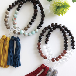 【男性用/主玉12mm】黒檀と天然石・バイカラーの数珠・略式念珠/臙脂房 6枚目の画像