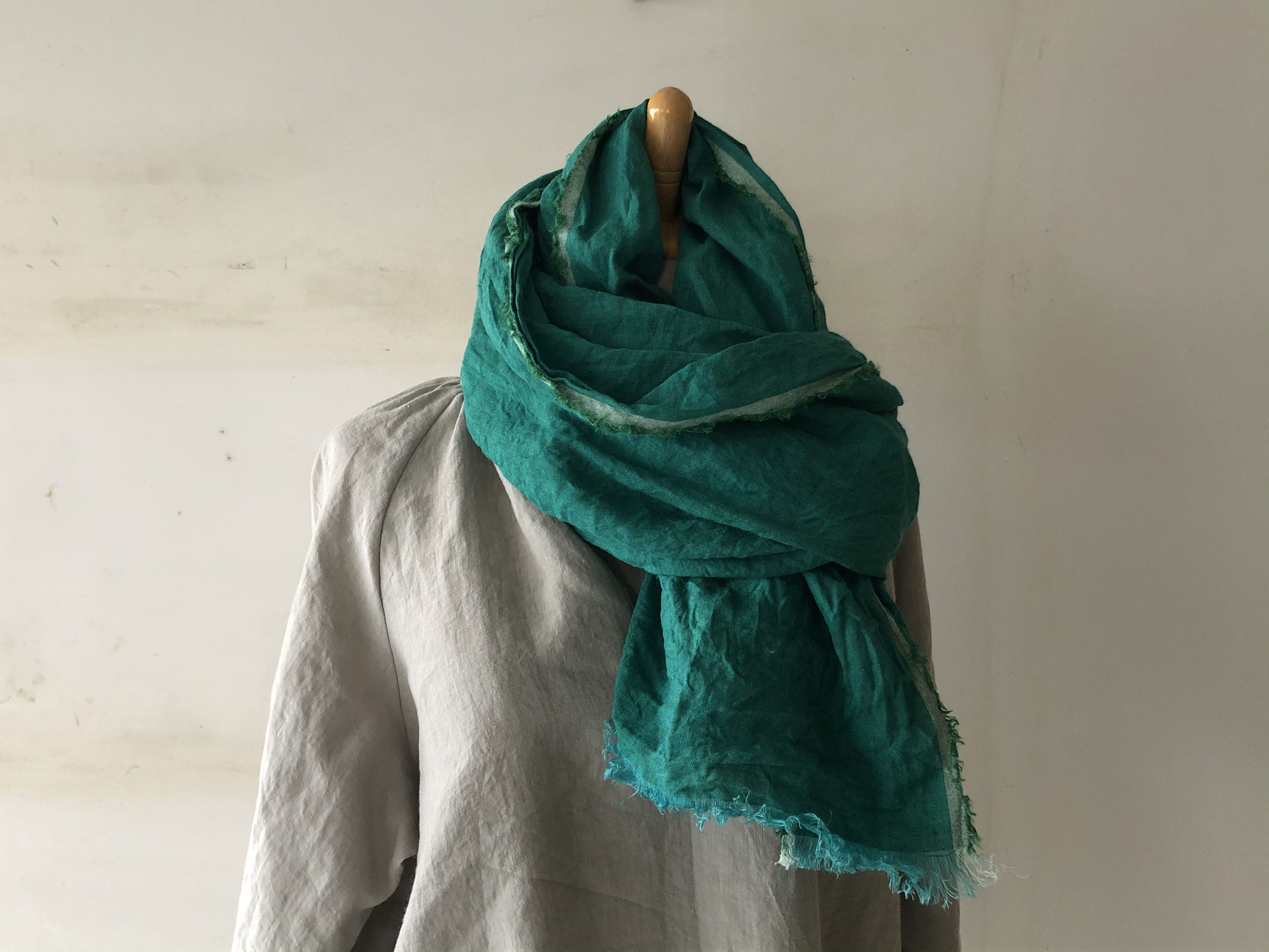 フリンジ ホワイト ショール リトアニアリネン 大判ストール