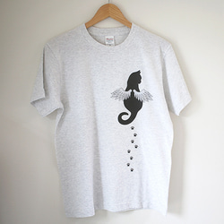 猫のシルエットTシャツ /天使の羽 両面プリント アッシュ 2枚目の画像