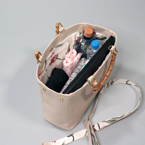 すっきりスマートなバンブーハンドル 2wayショルダー 北欧生地×富士金