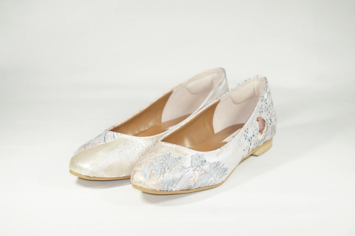 着物帯　松　スクエアトゥ　バレエシューズ　24.5㎝　アップサイクル　SDGｓ