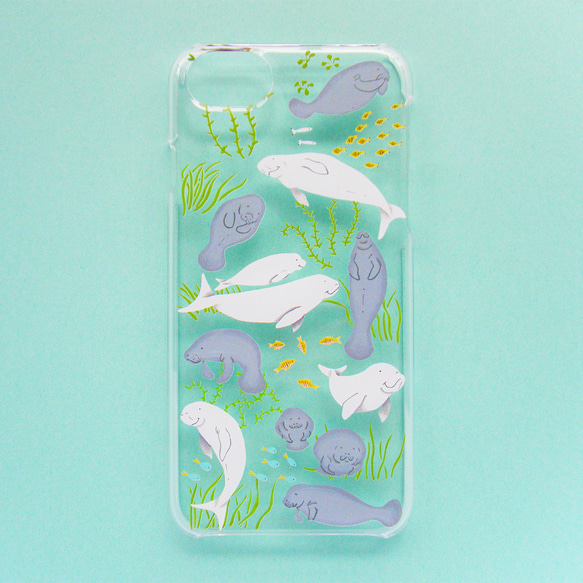 マナティとジュゴン合え、海草を添えて iPhoneケース 1枚目の画像