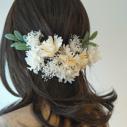 ヘッドドレス 髪飾り ドライフラワー 白アジサイ&白カスミ草&ニゲラオリエンタリス 1枚目の画像