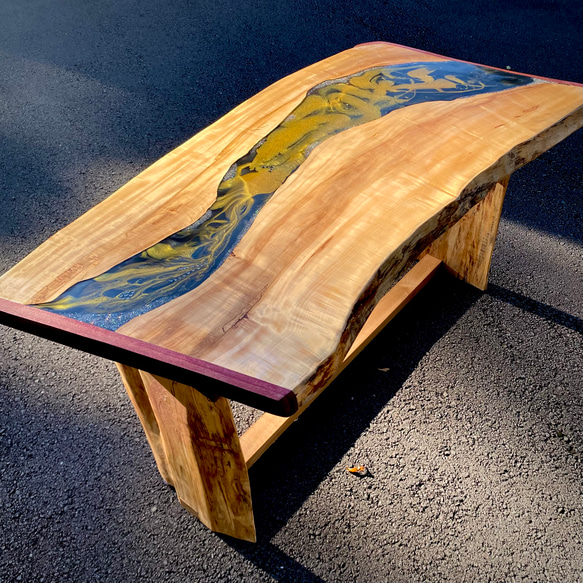 栃の木とレジンの一枚板テーブルT-1008 7枚目の画像