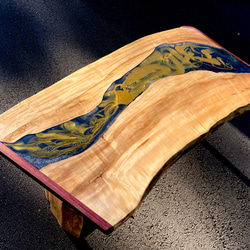 栃の木とレジンの一枚板テーブルT-1008 8枚目の画像