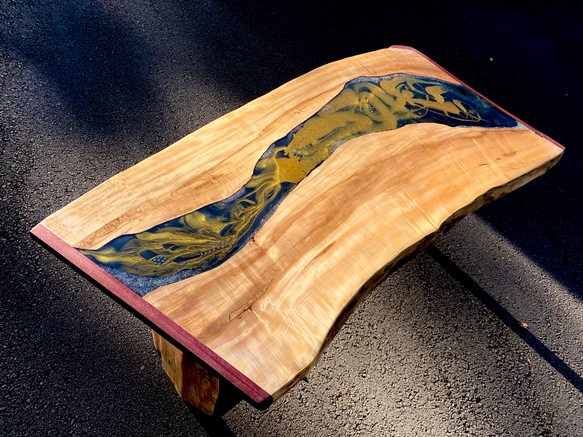 栃の木とレジンの一枚板テーブルT-1008 8枚目の画像