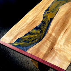 栃の木とレジンの一枚板テーブルT-1008 5枚目の画像