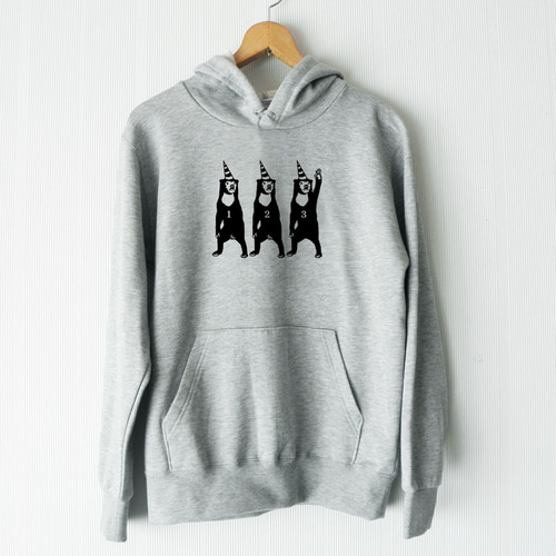 送料無料 サーカス マレー熊 プルパーカー 杢グレー メンズ レディース