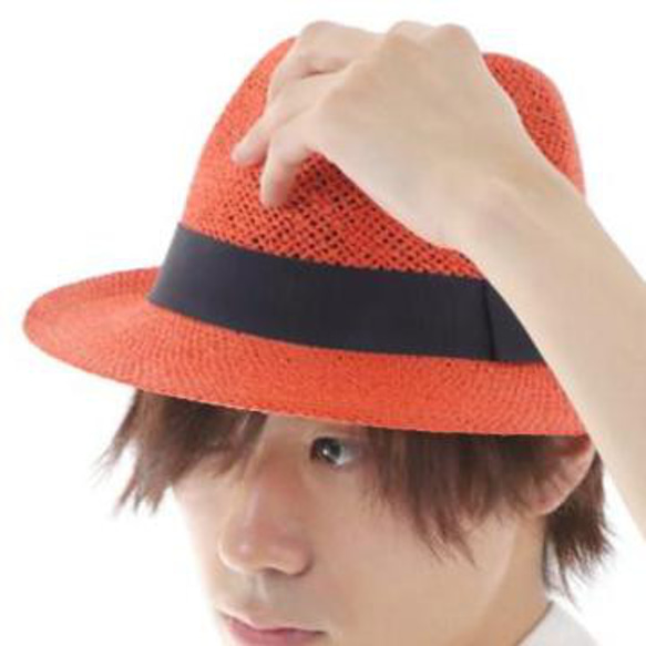 中折れハット 麦わら帽子 レッド 日本製 6枚目の画像