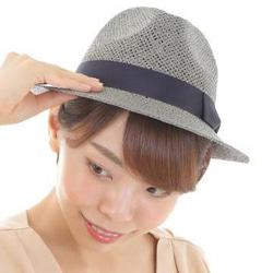 中折れハット 麦わら帽子 グレー 日本製 4枚目の画像