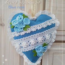 ☆*°Cute heart ornament☆*°Blue ハート オーナメント  ドア飾り  綿レース 1枚目の画像