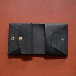 イタリアンレザーで作った【コンパクトな二つ折り！レザーミニウォレット：nero】革 ミニ財布 コンパクト財布 6枚目の画像