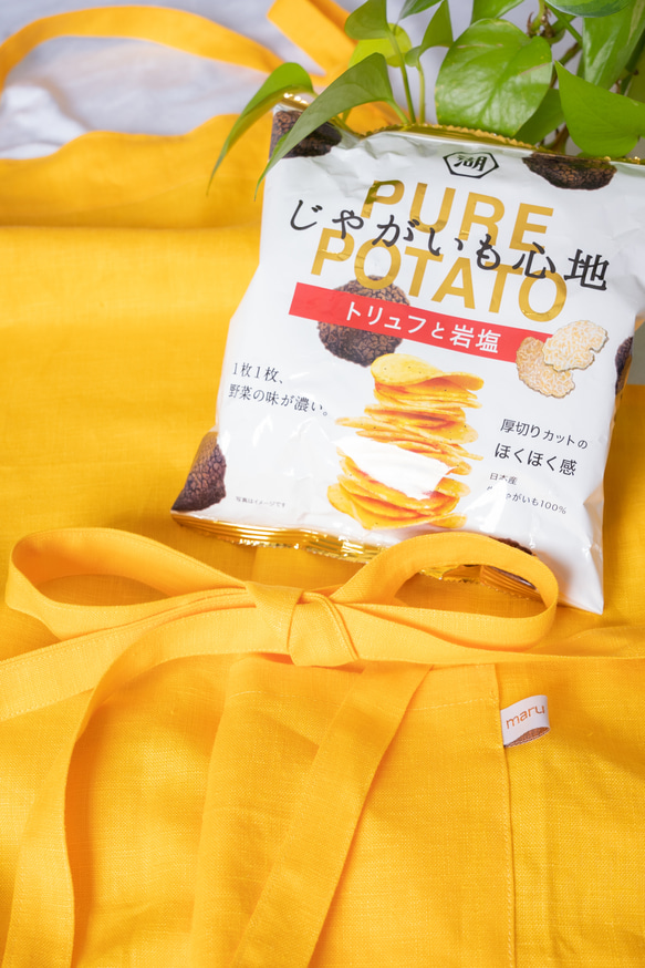 湖池屋「PURE POTATO じゃがいも心地」 × Creemaクリエイターコラボ　日本産リネン100％フルエプロン 6枚目の画像