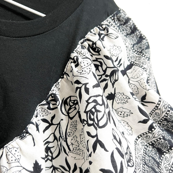 【新作1点物】一枚でインパクト大！インド綿フリル ドッキングTシャツ ブラック 3枚目の画像