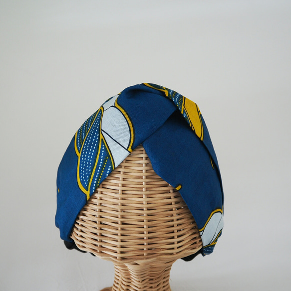 ヘアターバン (結び) ☆ アフリカ 編み模様 ブルー 3枚目の画像