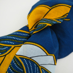ヘアターバン (結び) ☆ アフリカ 編み模様 ブルー 8枚目の画像