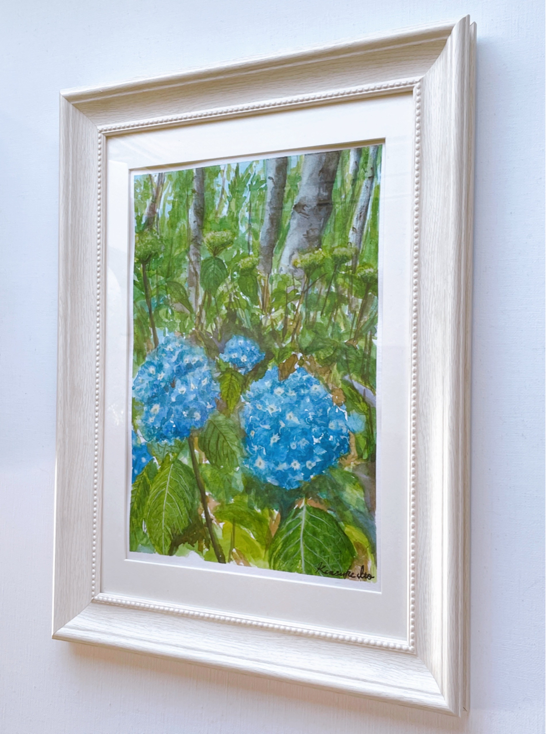 紫陽花と白樺」複製画 B5 額なし 版画 LUCKEYPEN工房（kunken