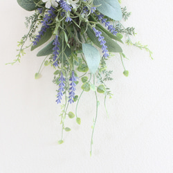 「送料無料」ラベンダー ミニスワッグリース 壁掛け（アーティフィシャルフラワー） 4枚目の画像