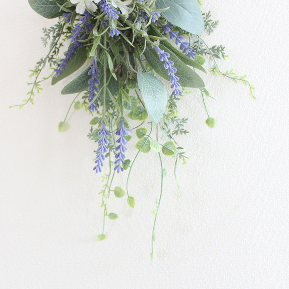 「送料無料」ラベンダー ミニスワッグリース 壁掛け（アーティフィシャルフラワー） 4枚目の画像