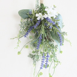 「送料無料」ラベンダー ミニスワッグリース 壁掛け（アーティフィシャルフラワー） 3枚目の画像