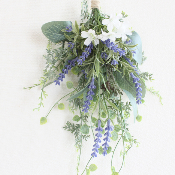 「送料無料」ラベンダー ミニスワッグリース 壁掛け（アーティフィシャルフラワー） 3枚目の画像