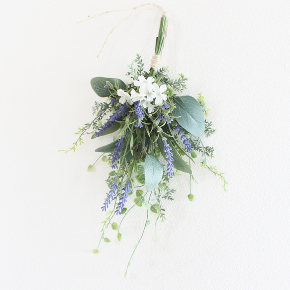 「送料無料」ラベンダー ミニスワッグリース 壁掛け（アーティフィシャルフラワー） 5枚目の画像
