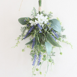 「送料無料」ラベンダー ミニスワッグリース 壁掛け（アーティフィシャルフラワー） 2枚目の画像