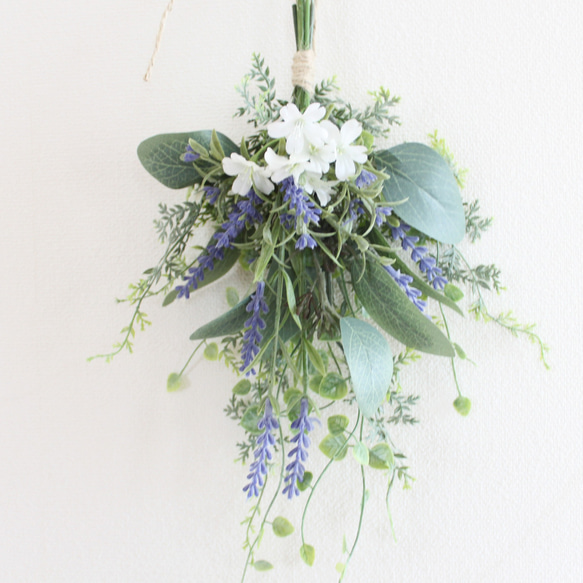 「送料無料」ラベンダー ミニスワッグリース 壁掛け（アーティフィシャルフラワー） 2枚目の画像