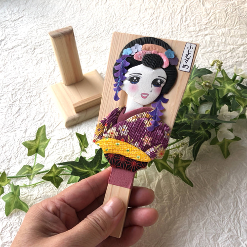 友禅和紙くるみ絵 ミニ羽子板飾り 藤娘 歌舞伎 お正月 日本土産