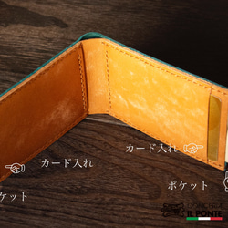 【イタリアンレザー】マヤ　手縫いミニ財布　ブルー/キャメル　本革 8枚目の画像