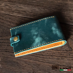 【イタリアンレザー】マヤ　手縫いミニ財布　ブルー/キャメル　本革 1枚目の画像