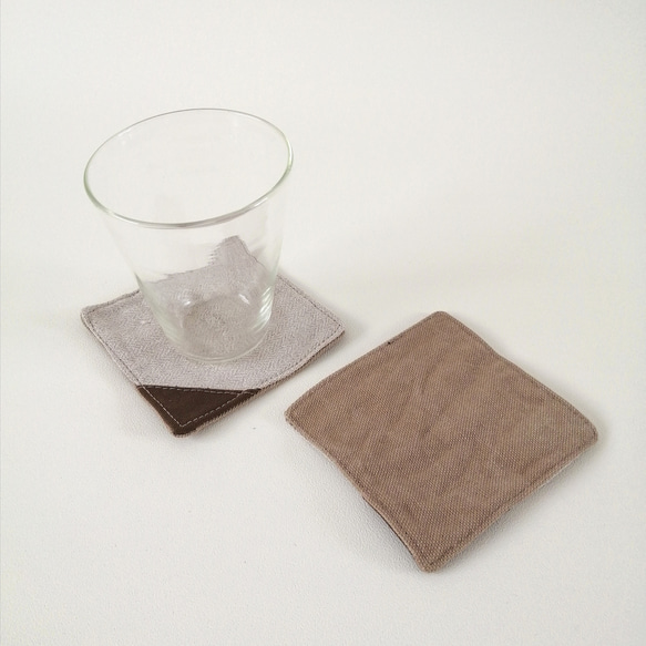 洗える帆布の四角いコースター　リネン 4枚目の画像
