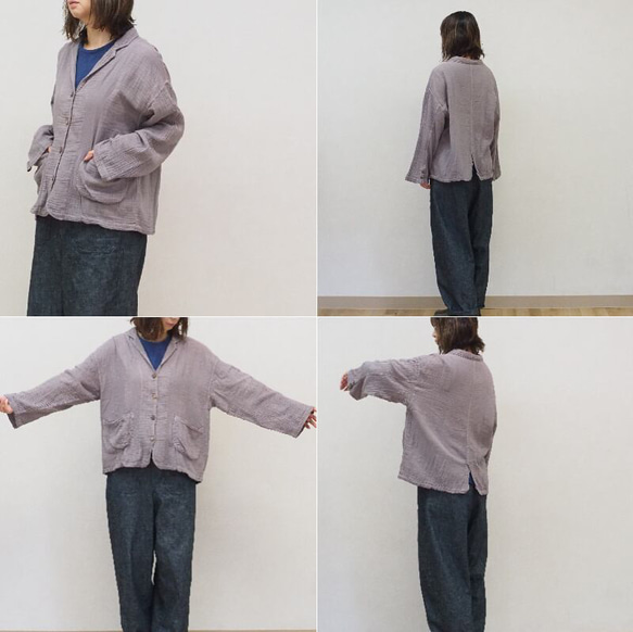 テーラードジャケット ジャケット 男女兼用　ダブルガーゼ コットン 羽織 スプリングコート テーラードカラー 無地 7枚目の画像