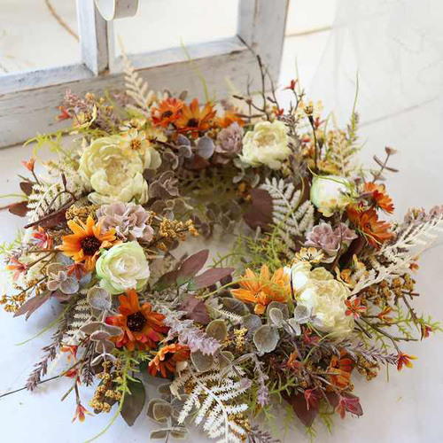 アンティークラナン ドライフラワー風 玄関リース ガーデンリース  