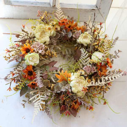 大きいリース 45センチ アンティーク ドライフラワー風 玄関リース