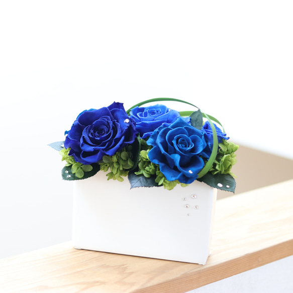 【ギフトラッピング・メッセージカード 無料】青いバラ プリザーブドフラワー ギフト 父の日 一点もの 結婚祝い 13枚目の画像
