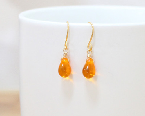 送料無料】チェコガラス 一粒ドロップピアス【オレンジ】橙 クリア