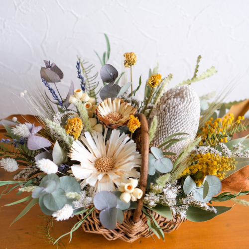ドライフラワー 花かごアレンジ① ドライフラワー バスケット アレンジ カントリー 花かごにドライ