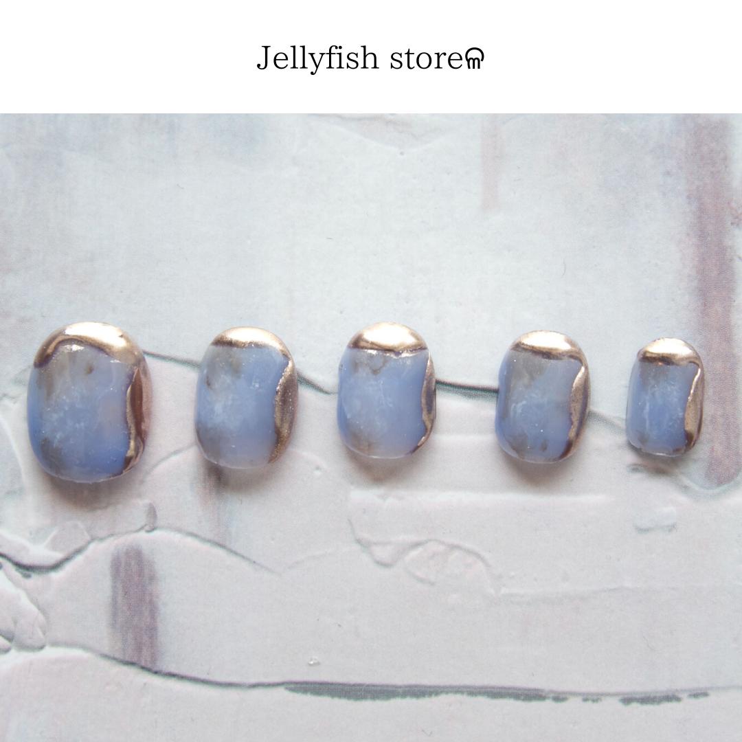 #7｜印象派 絵画ネイル ➣ すみれ色 × ミラー お洒落 アート ブルー ゴールド 【ネイルチップ】