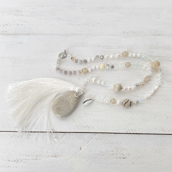 珊瑚 パール ロング ネックレス