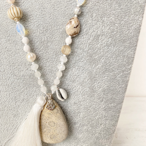 珊瑚 パール ロング ネックレス