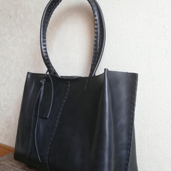 ざっくりtote　ブラック　オイルワックスレザー 3枚目の画像