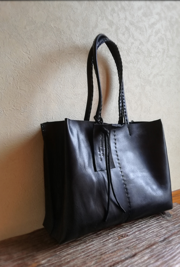 ざっくりtote　ブラック　オイルワックスレザー 2枚目の画像