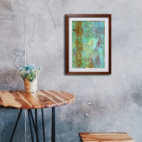 原画】#003歯車 ギア * フレーム * アクリル画 A4サイズ 絵画