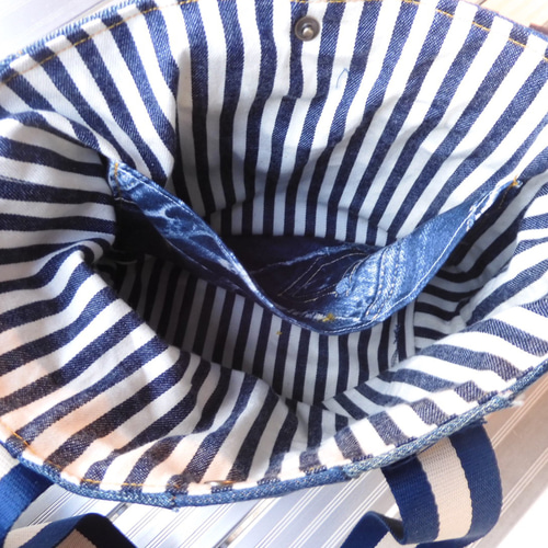 デニムパッチワークミニトートバッグ ハンドメイド トートバッグ
