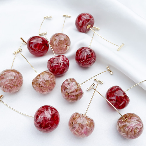 リクエスト品　ハンドメイド　7点セット　さくらんぼ　くすみピンク　きなり リップル 生地 白抜き さくらんぼ サクランボ 柄 チェリー